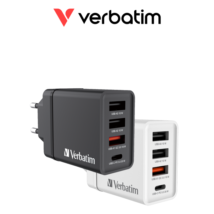Verbatim 30W 4-Port USB Wall Charger ( 1 x USB-C® PD 20W / 1 x USB-A QC 3.0 / 2 x USB-A 10W (EU)